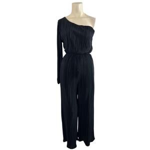Lush One Shoulder Long Sleeve with Cutout Jumpsuit in Black Size Medium